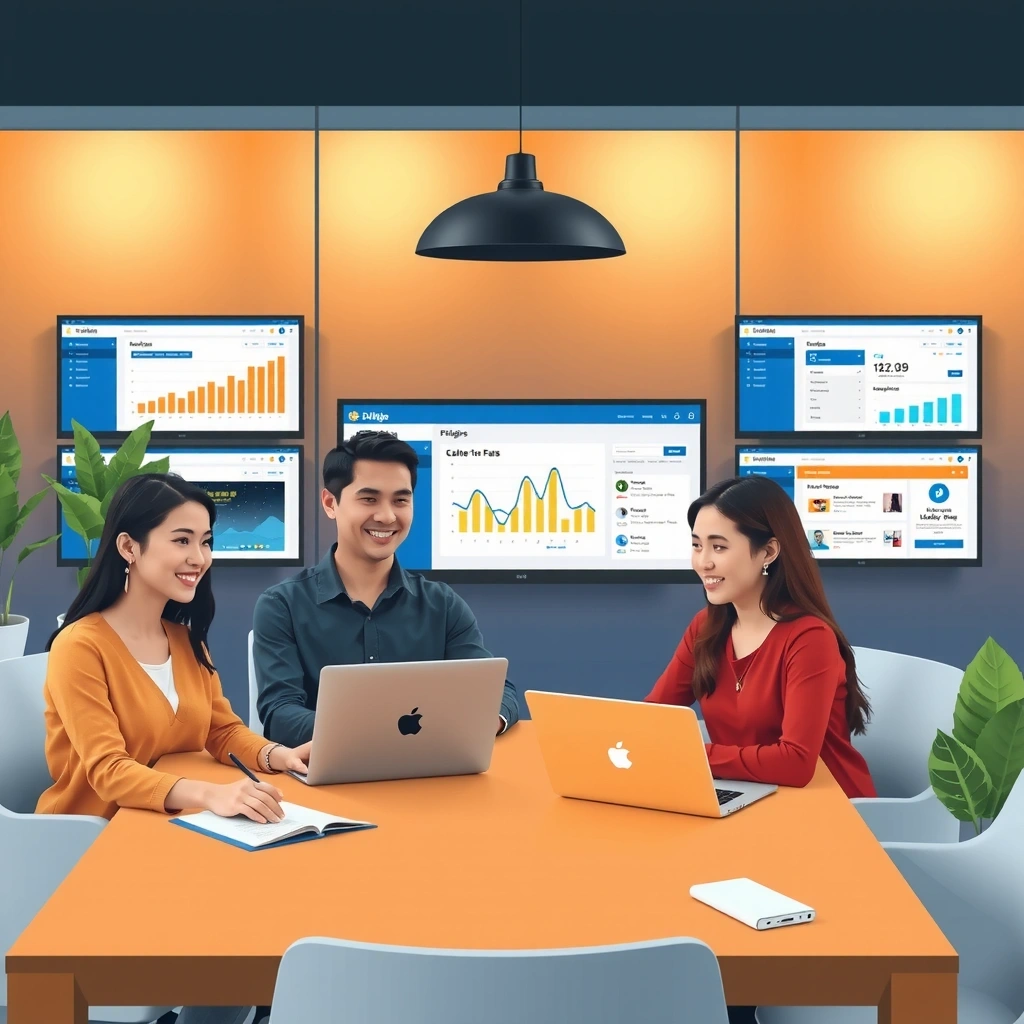 AdFlowz team collaborating on digital marketing strategies